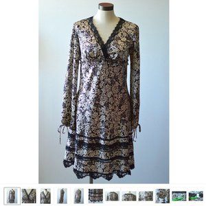 Robbie Bee Women sz 6 Empire Dress A-Line Long Sleeve Silky Fabric Lace Edge